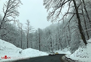 بارش برف در محور چالوس و بارش باران در آزادراه قزوین- رشت و محور فیروزکوه